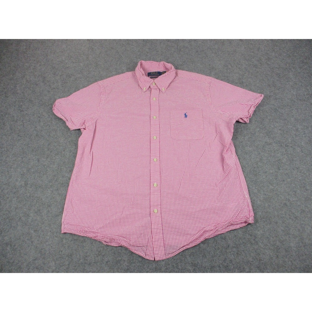 Polo Ralph Lauren Shirt‎ Mens Large Pink Seersucker Gingham RL Untucked Pony